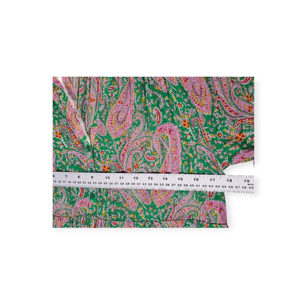 ba&sh Odeon Paisley Print Mini Dress Green Pink Cotton Size 2 - Picture 4 of 10